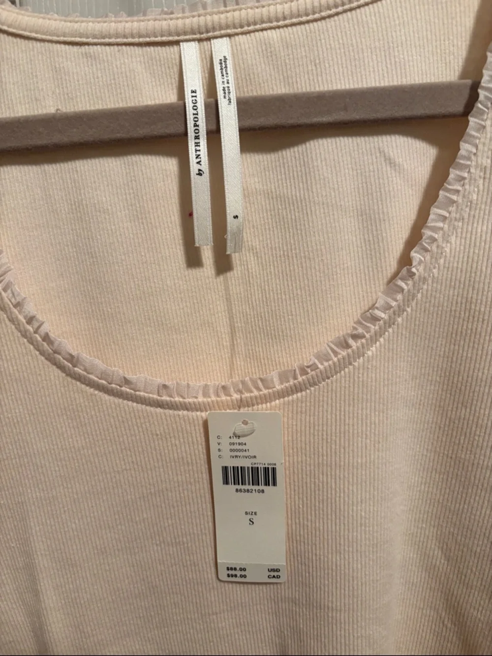 Anthropologie Cream Sheer Pleated-Sleeve Scoop Top